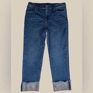 Chicos Perfect Stretch Girlfriend Slim Leg Ankle Denim Embroidered Paisley, 1.5